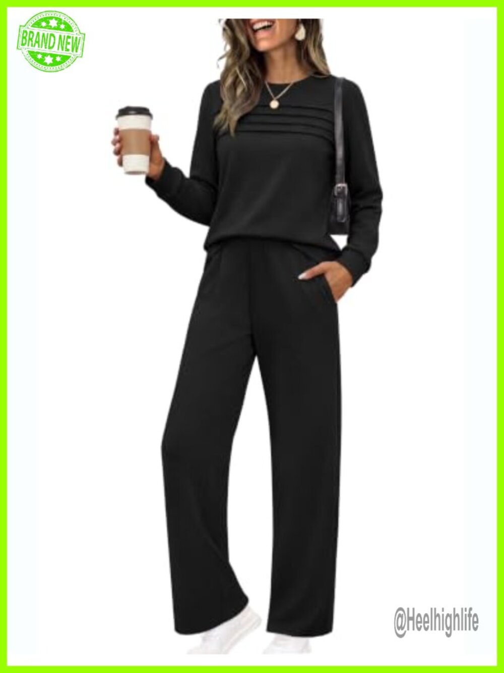 Women's 2 Piece Lounge Set Pleated Top Wide Leg Pants Travel